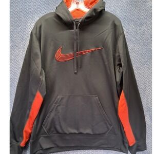 Nike Therma-FIT Hoodie Mens Large Grey Orange Embroidered Swoosh Pullover